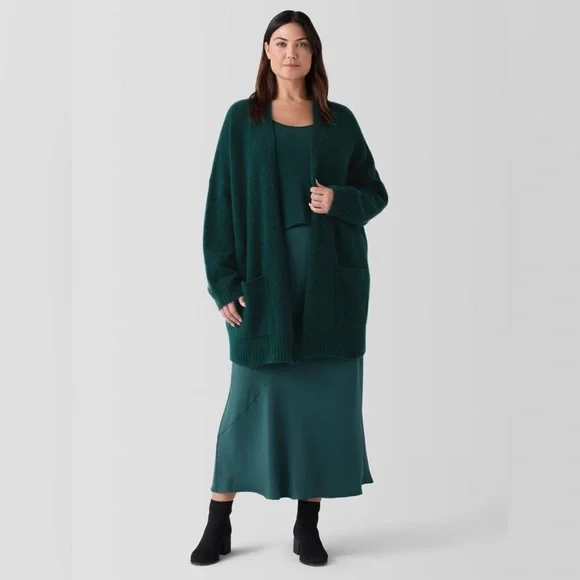 Eileen Fisher Silk Double Crepe Bias Maxi Skirt In Pine NEW - Picture 3 of 5